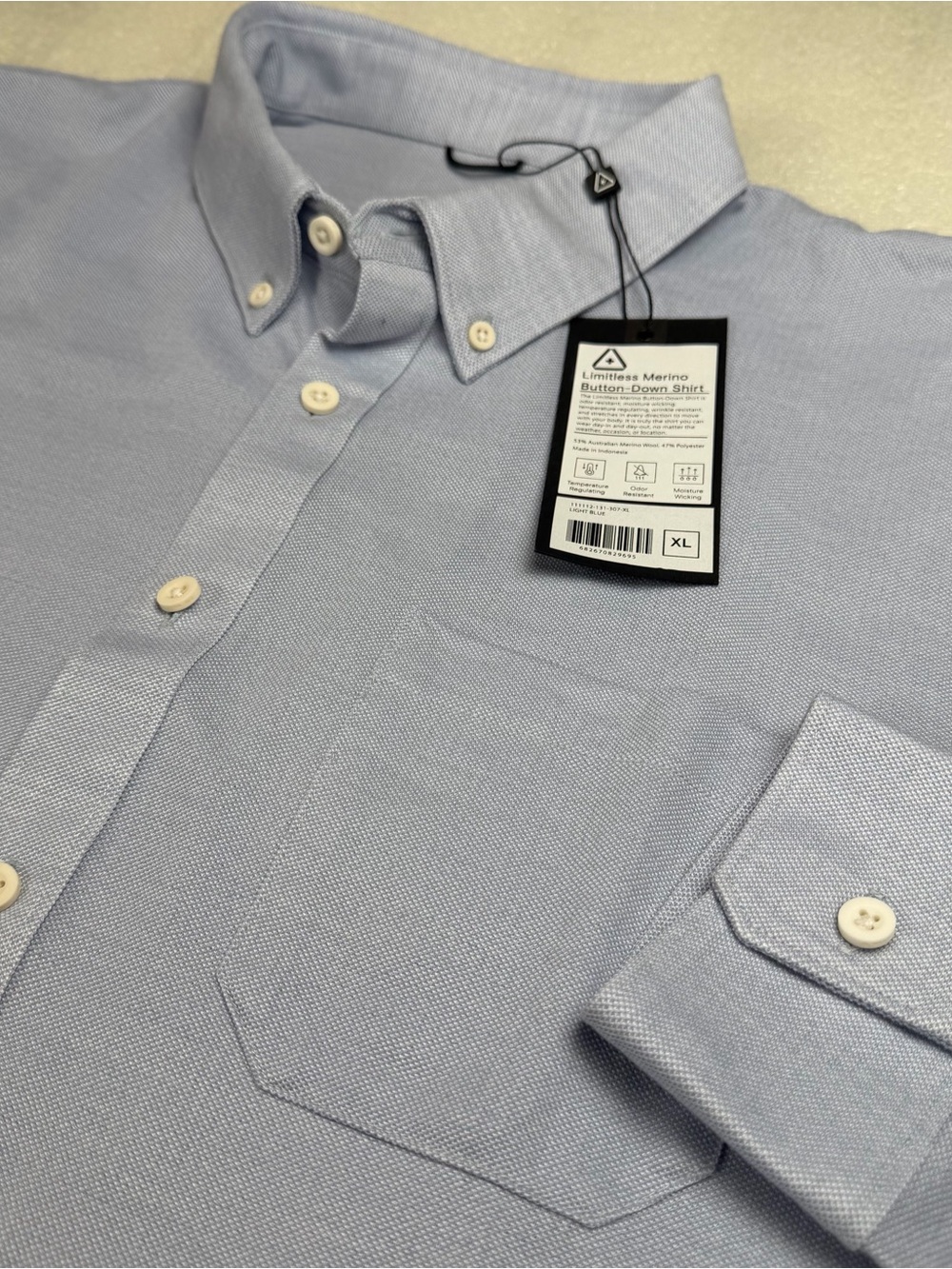 NWT Western Rise Men's XL SLIM FIT Limitless Merino Wool Blend Shirt Light Blue